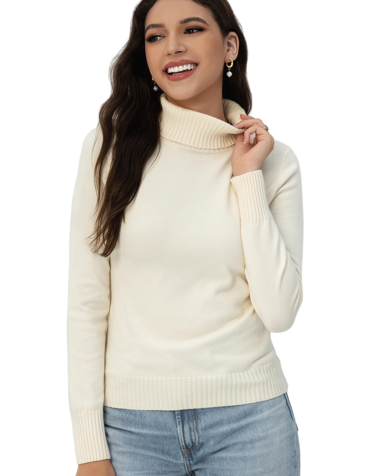 2025 Womens High Neck Long Sleeve Knitted Sweater Fashionable Womens Long Sleeve Pullover Sweater