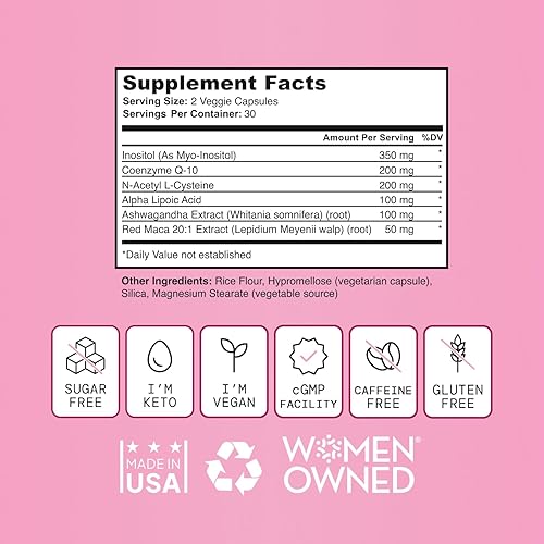 Miniatura 6 de Apoyo de fertilidad para mujeres  Concepción para ella, coenzima Q10, Ashwagandha, mio-inositol y más  Ciclo de apoyo regularidad y ovulación