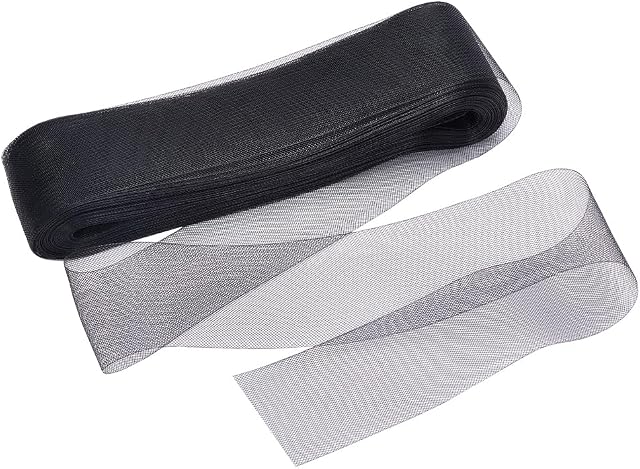NBEADS About 50 Yards Stiff Horsehair Braid, Horsehair Mesh Braid Trim About 3 inch/7.5cm Wide Polyester Stiff Ribbons for Boning Sewing Wedding Dress Gowns Skirt Hat Accessories, Black