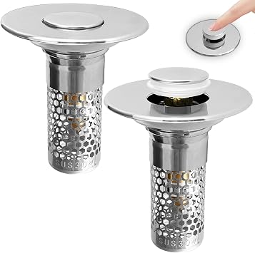 2 Pack Universal Bathroom Sink Drain Pop-Up Stopper, Bathroom Sink Stopper 1.06"-1.50" for Bathroom Sink Stainless Steel Floor Drain Strainer, Standard Universal Drain Strainer