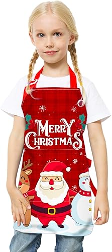 Miniatura 2 de Nidoul Delantal para niños y niñas, delantal de chef ajustable con bolsillo, delantal de cocina para cocinar, hornear, pintura artística,