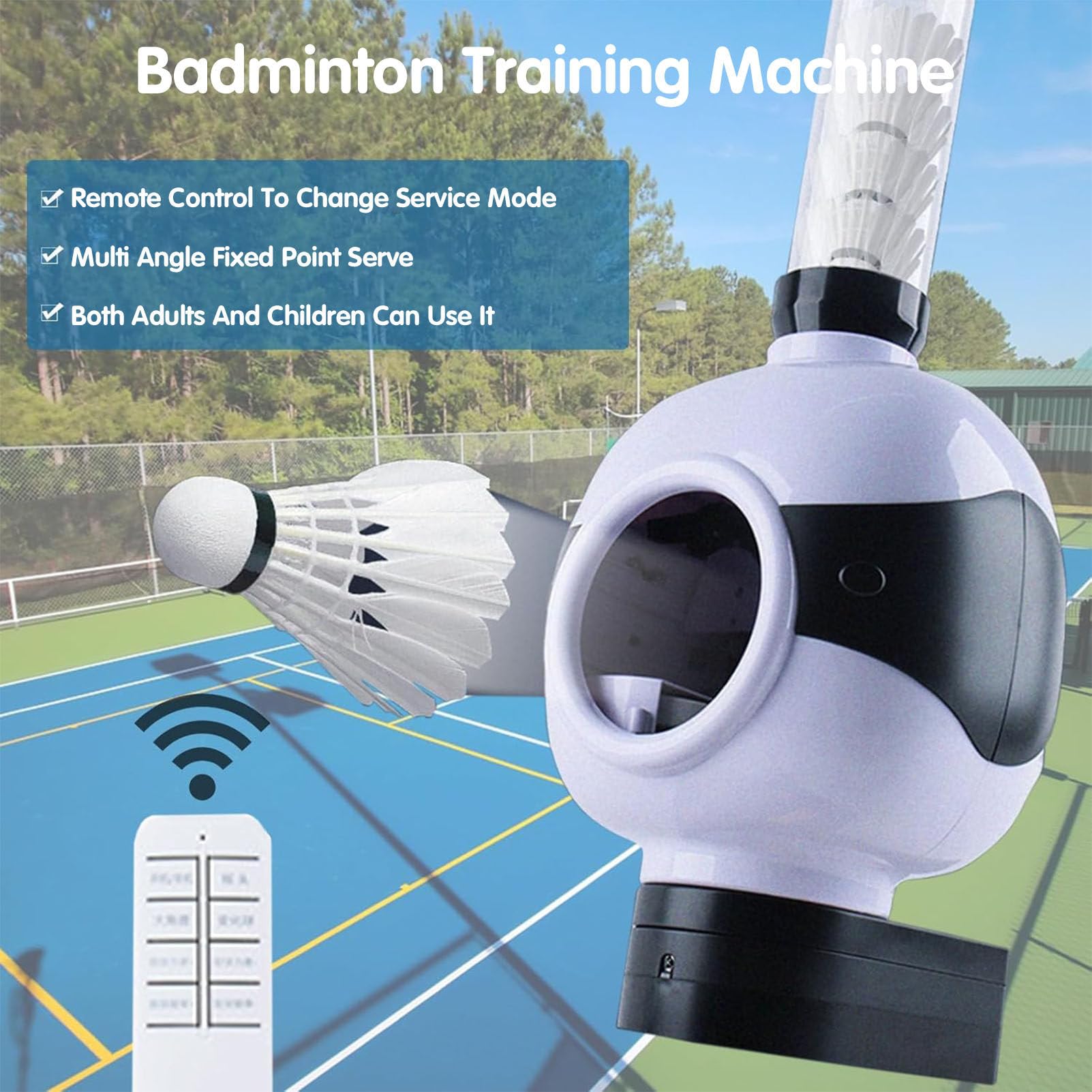 Volano servire robot, dispositivo automatico di allenamento badminton con testa agitante, lanciatore di volani per badminton per bambini e adulti, partner di pratica per palestra domestica