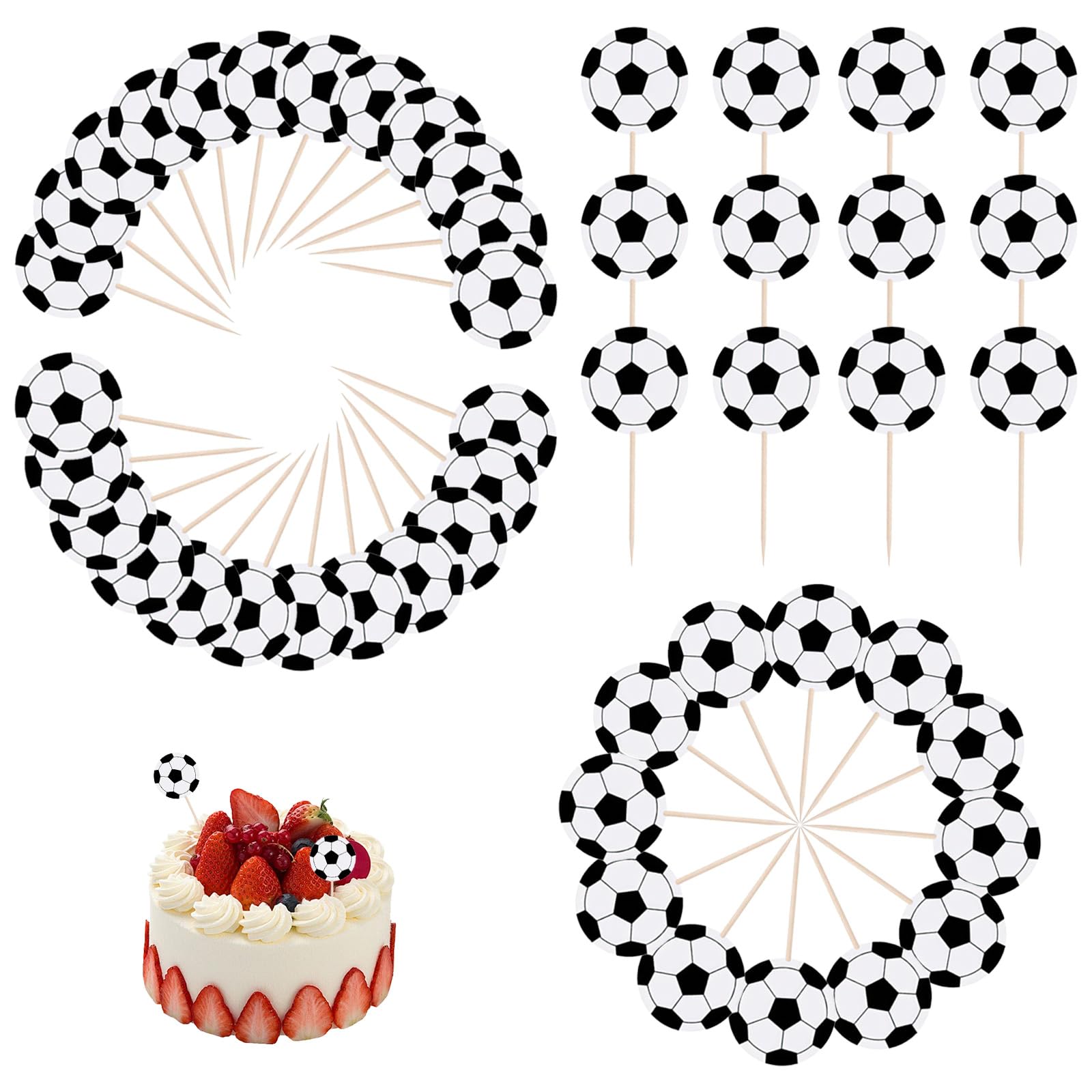 48 Stück Fussball Cupcake Tortendeko,Fußball Cupcake Topper,Fußball Kuchen Toppers für Fußball Sport Party & Geburtstagsfeier,Mottoparty Kuchendekoration