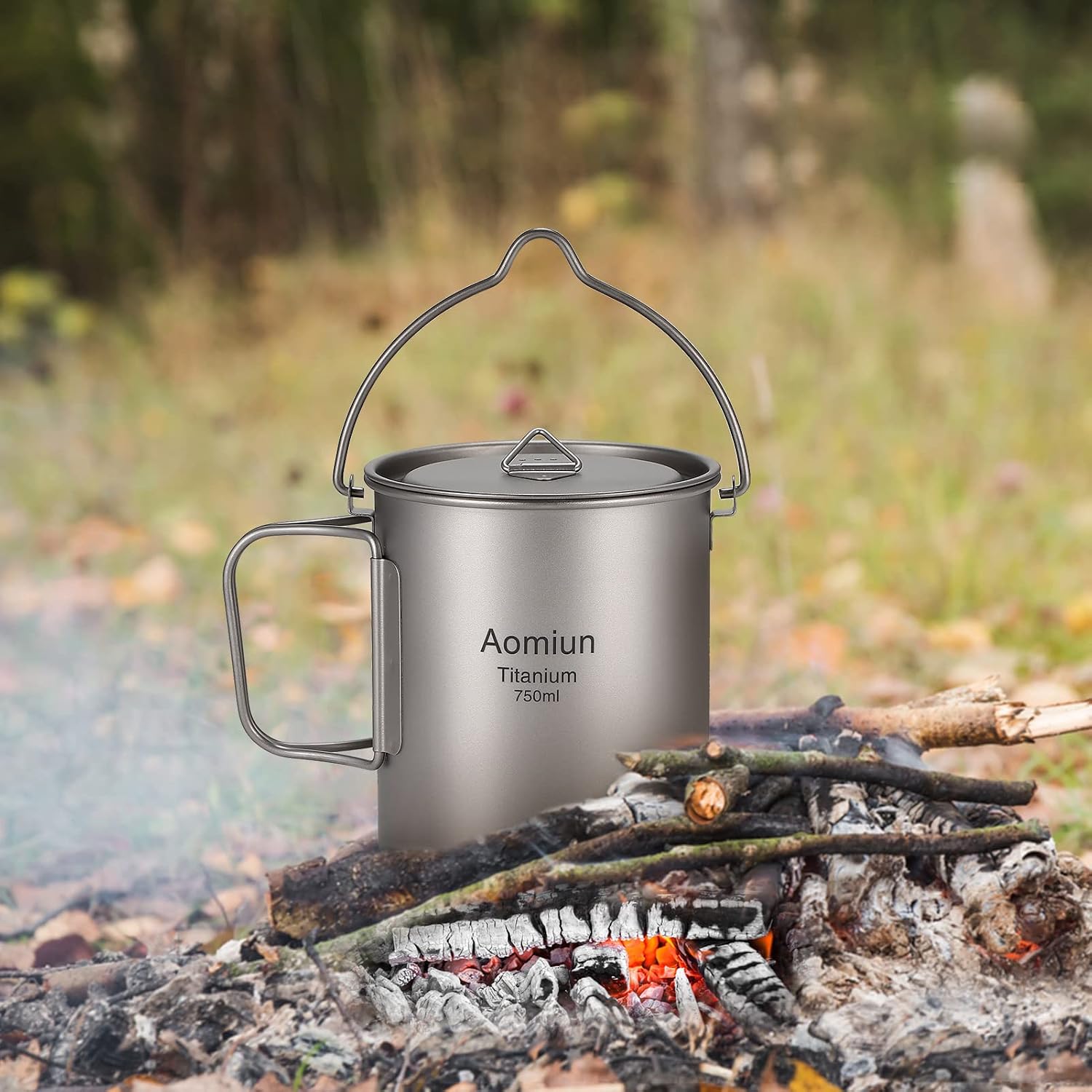 Dioche Camping Pot, 750ml Pot with Bail Handle Camping Pots Camp Pot Portable Camping Pot for Backpacking Hiking Traveling and Picnic (3)