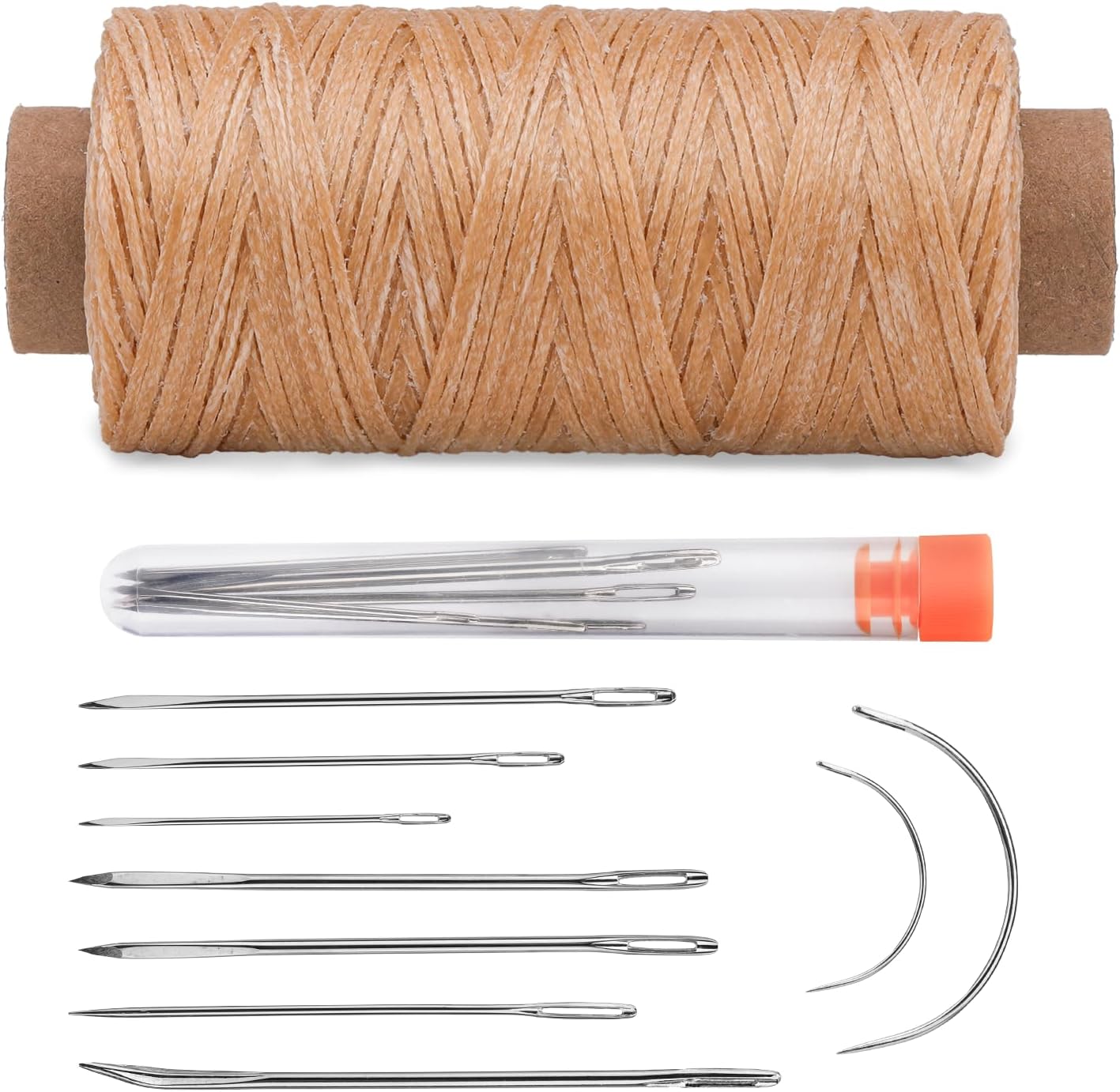 DIUDUS110yard Waxed Thread, Leather Sewing Waxed Thread with Heavy Duty Leather Needles, Professional Leather Thread for Hand Sewing Leather Craft Repair Leather Shoes Bags Sofa (Nature Color)