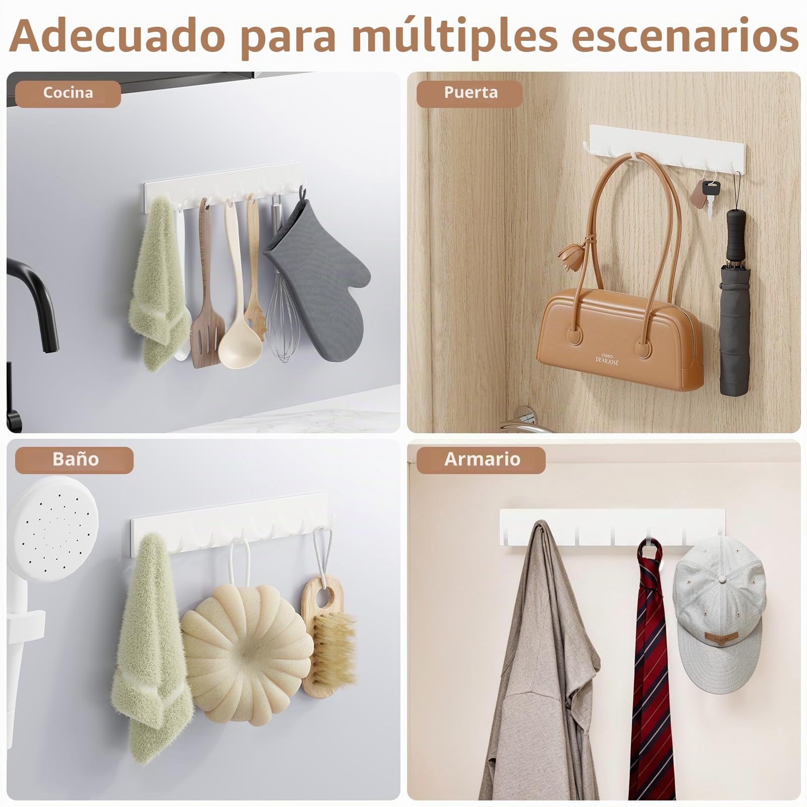 Toski 2 Piezas Colgador llaves Pared Sin Taladrar, Cuelga llaves Pared Colgador de llaves Porta llaves, 7 Ganchos, Adhesivo Potente, sin Huellas - Gris, Estilo Moderno para Salón y Cocina, Blanco