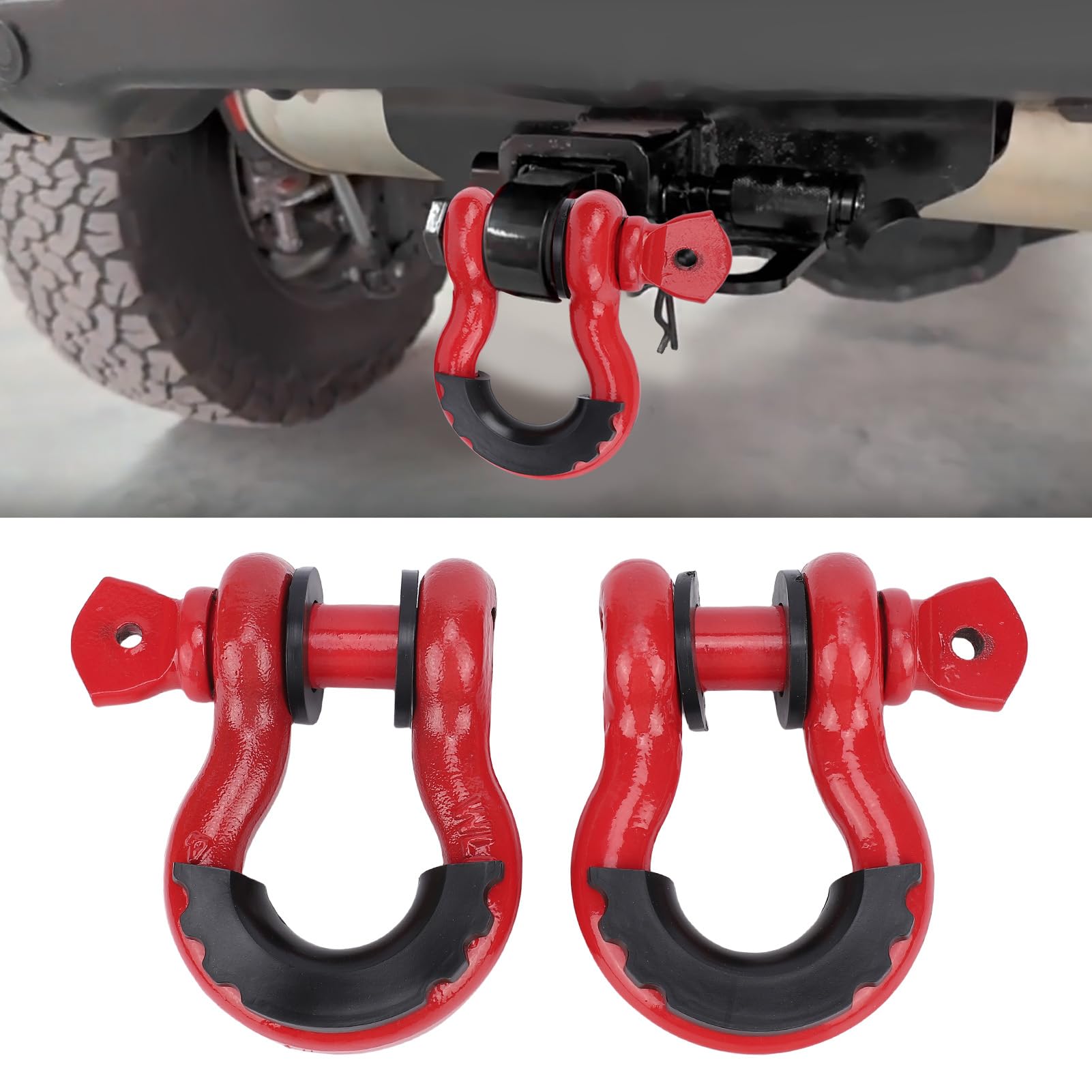 Jeffergarden 2 szt. D-ring Szekle Wciągarka Holownicza ze Stali Węglowej Clevis Heavy Duty Off Road Recovery 4,75 T do Przyczepy Pasek Holowniczy Ciężarówka Pojazd