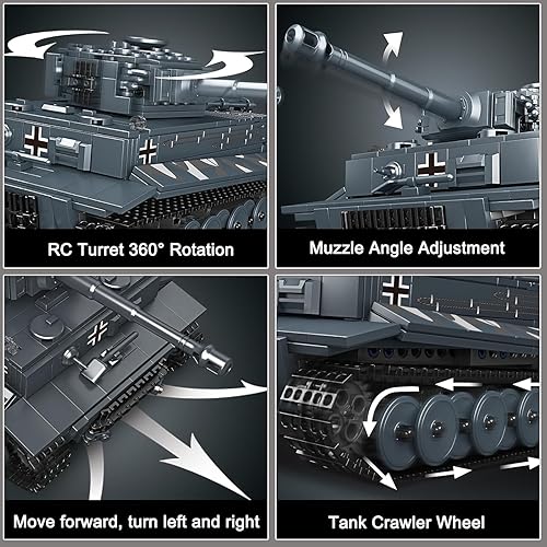 Miniatura 7 de Mould King MOC - Juego de bloques de construcción de tanque de tigre, control remoto por aplicación, kit de bloques de construcción de vehículos