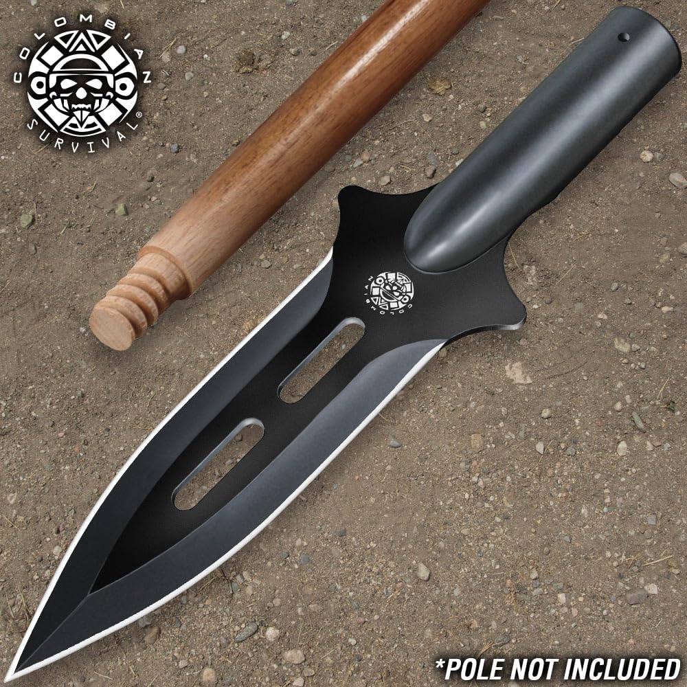 Jungle Hunter Colombian Warrior Spearhead | 6 1/2" SK5 High Carbon Steel Blade | Nonreflective Black Oxide Coating | Includes Nylon Belt Sheath | 10 3/4" Overall