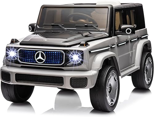 Hetoy Auto eléctrico Mercedes-Benz EQG de 12 V, funciona con licencia con control remoto para padres, luces LED para automóvil, suspensión de