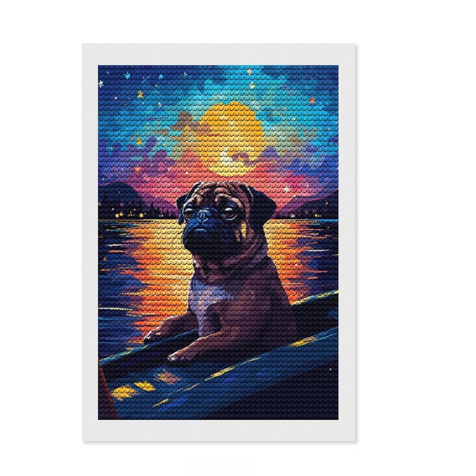 Junmoney Pug Boat Synth Pixel Art Diamond Painting Set 8"x12", Sparkling Round Gems, Satisfying Creative Project, Fun Craft Experience, Office Decor