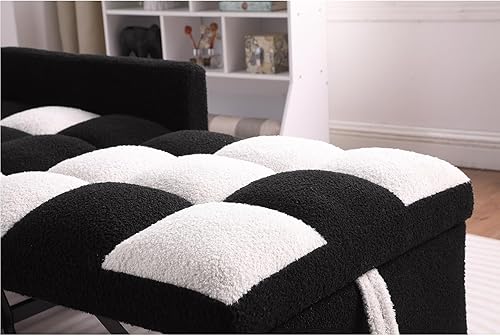 Vista 4 de Silla convertible 3 en 1, cama de tela de peluche suave, cama extraíble, sillón de futón individual para espacio pequeño, diseño de panda a cuadros