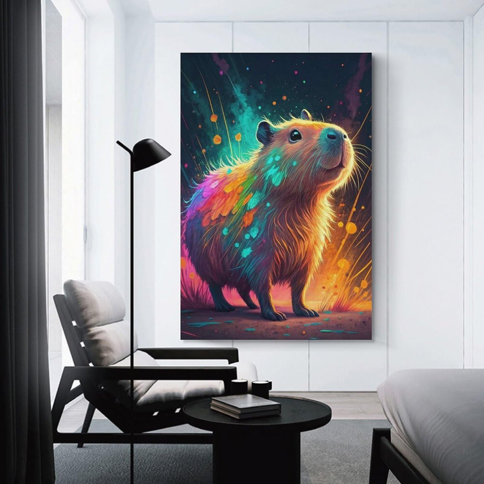 Junmoney Decorative Wall Artwork Colorful Capybara in Abstract Background, 20x30inch(50x75cm), for Calm Bedrooms, Home Corners Or Flats, An Easy Wall Refresh for Bedrooms