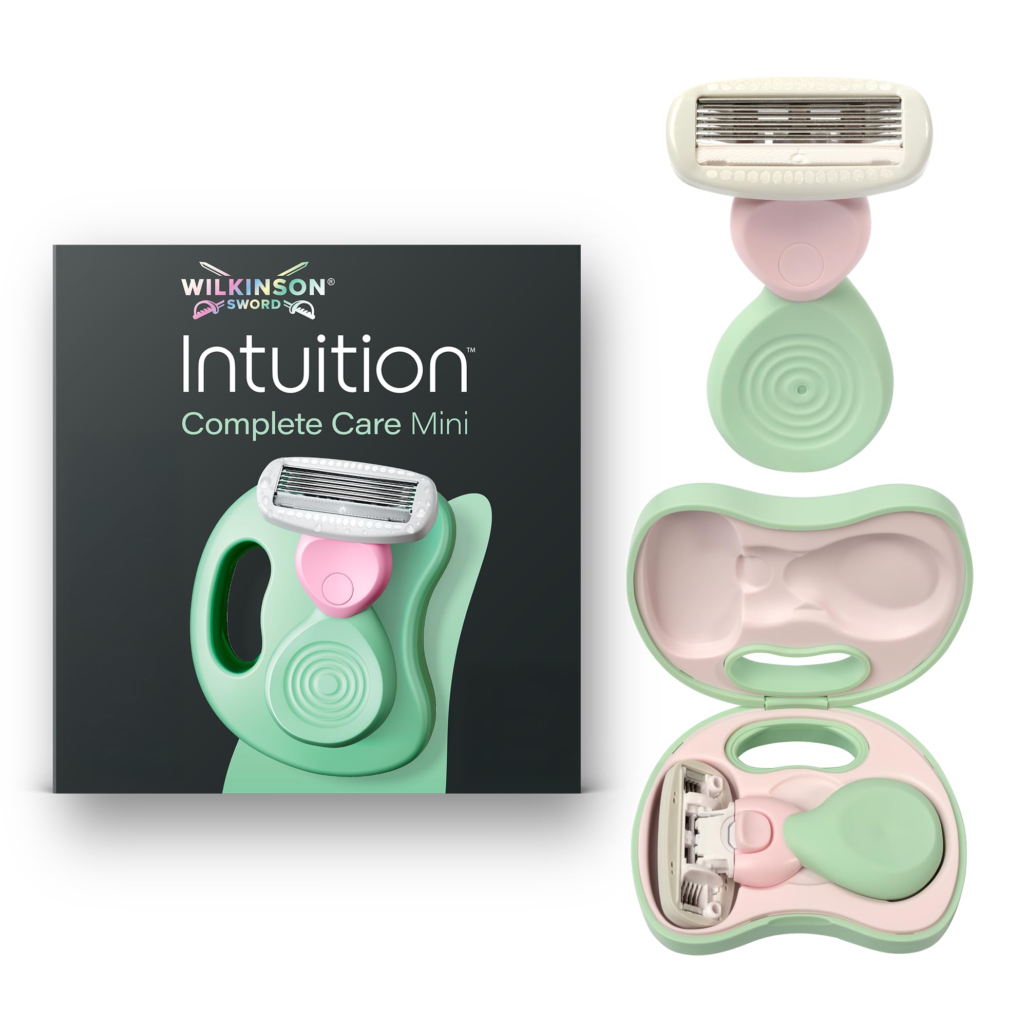 Wilkinson Sword Intuition Complete Care Mini Maquinilla de afeitar de viaje para mujer, estuche de viaje, 1 recambio de maquinilla de afeitar