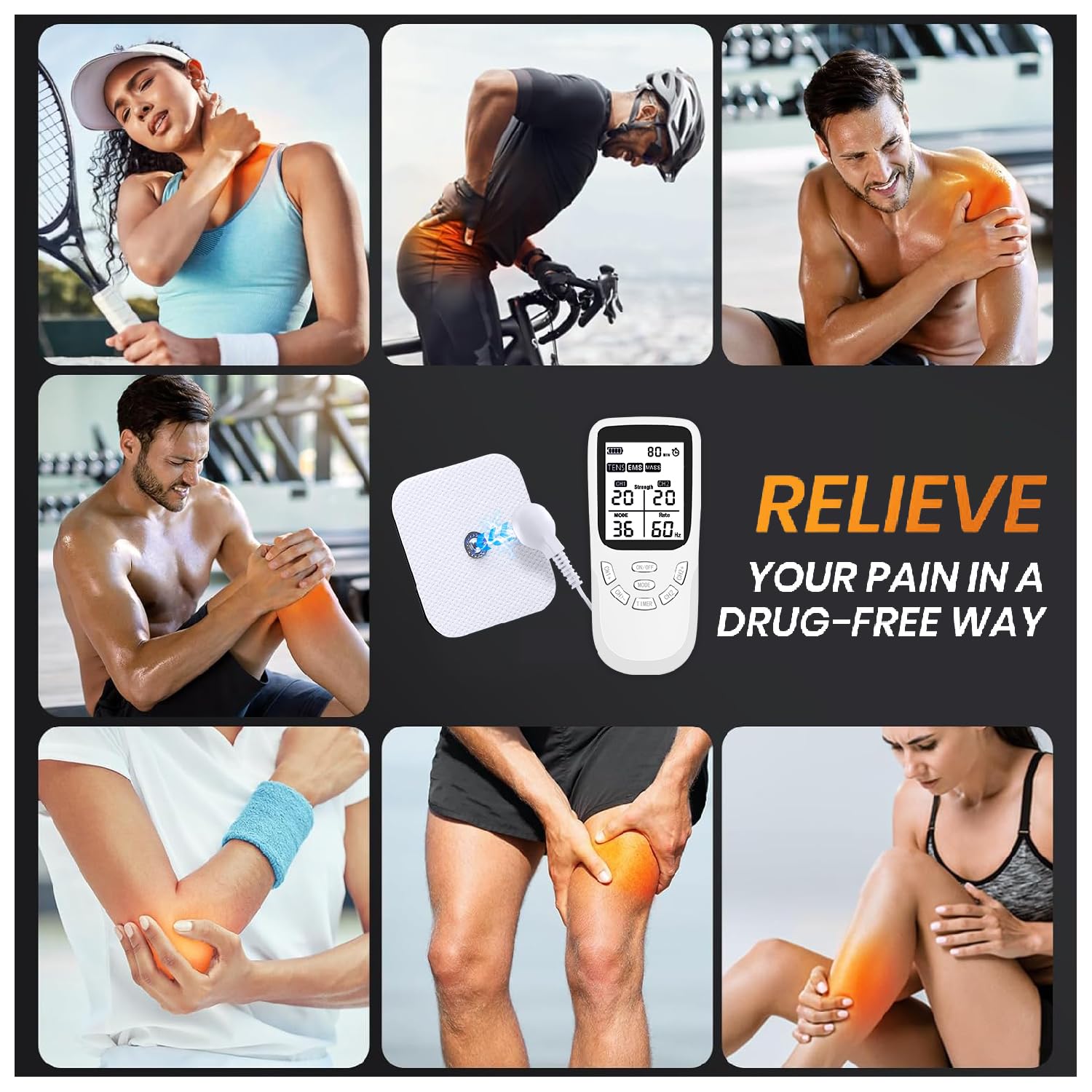 TENS Professionale Elettrostimolatore Muscolare Ricaricabile con USB–36 Programmi,40 Livelli di Intensità,Sollievo Dolore Cronico e Acuto,Rilassare per Schiena,Cervicale,Articolazioni,Sciatica e Corpo