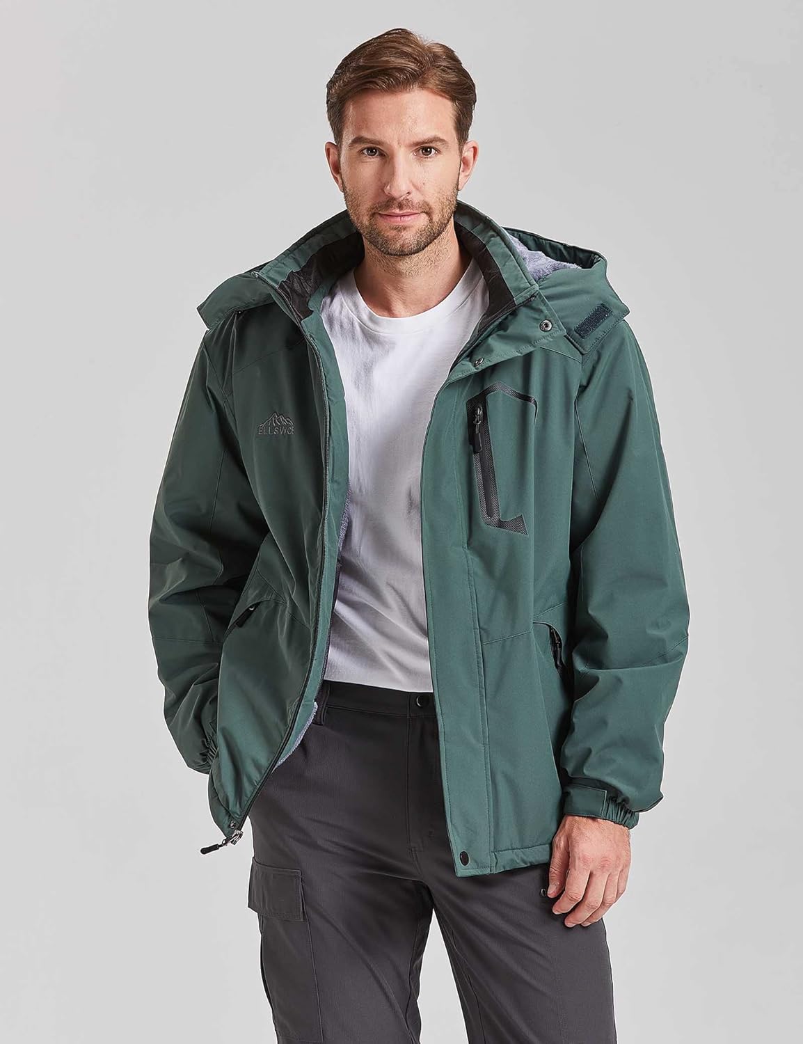 ELLSWOS Men's Waterproof Ski Jacket Winter Snow Coat Warm Hooded Raincoat Windproof Windbreakers - Image 2