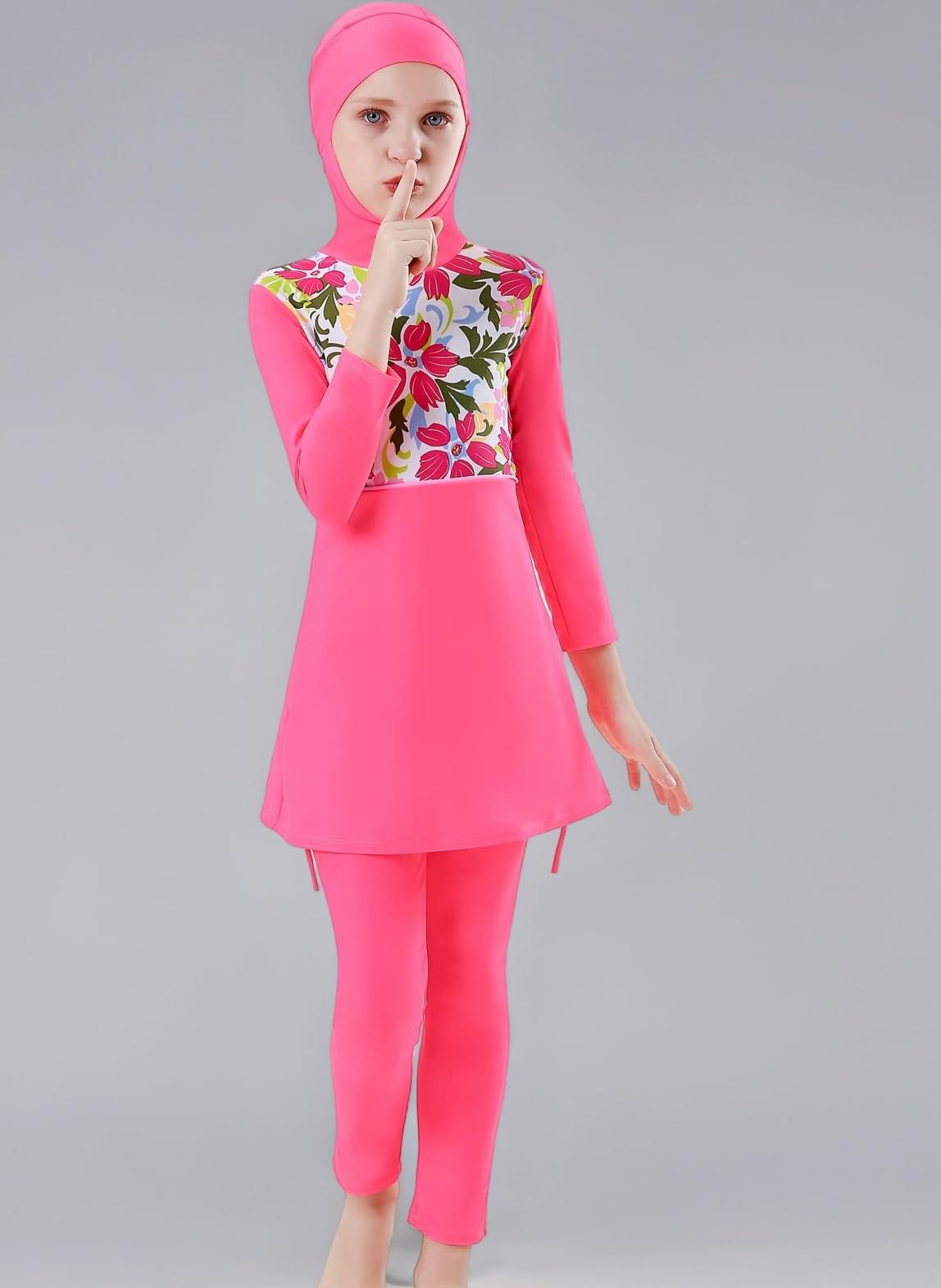 IMEKIS Girls Modest Muslim Swimwear UPF 50+ UV Islamic Hijab Swimsuit Long Sleeve Top Shirt with Short Pants Swim Cap 3pcs Bathing Suit Beachwear