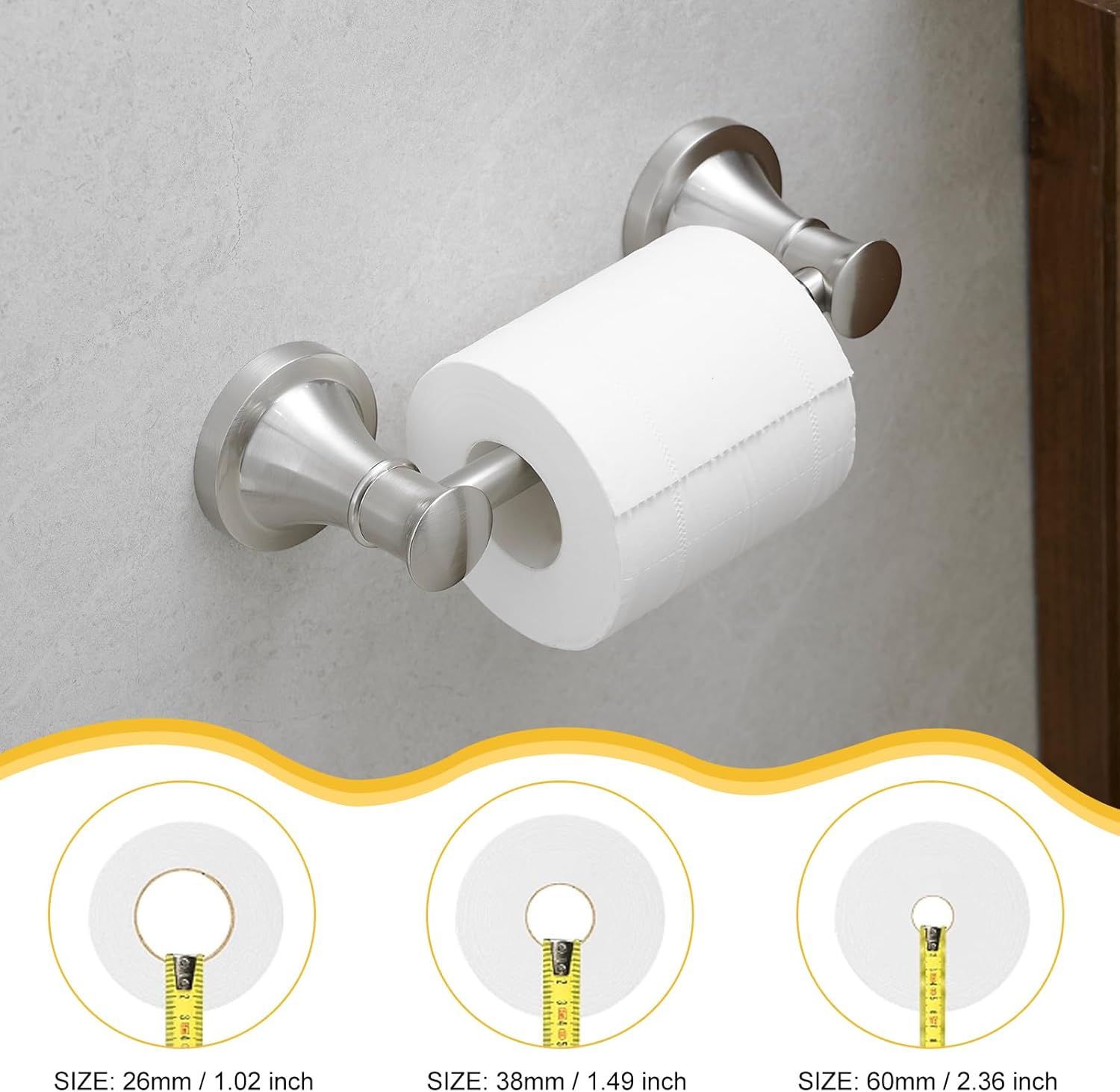 BESy Wall Mounted Toilet Paper Roll Holder Rustproof Tissue Paper Holder Bathroom Flexible Pivoting Tissue Handle Toilet Tissue Roll Holder, Brushed Nickel, Stainless Steel - Image 5