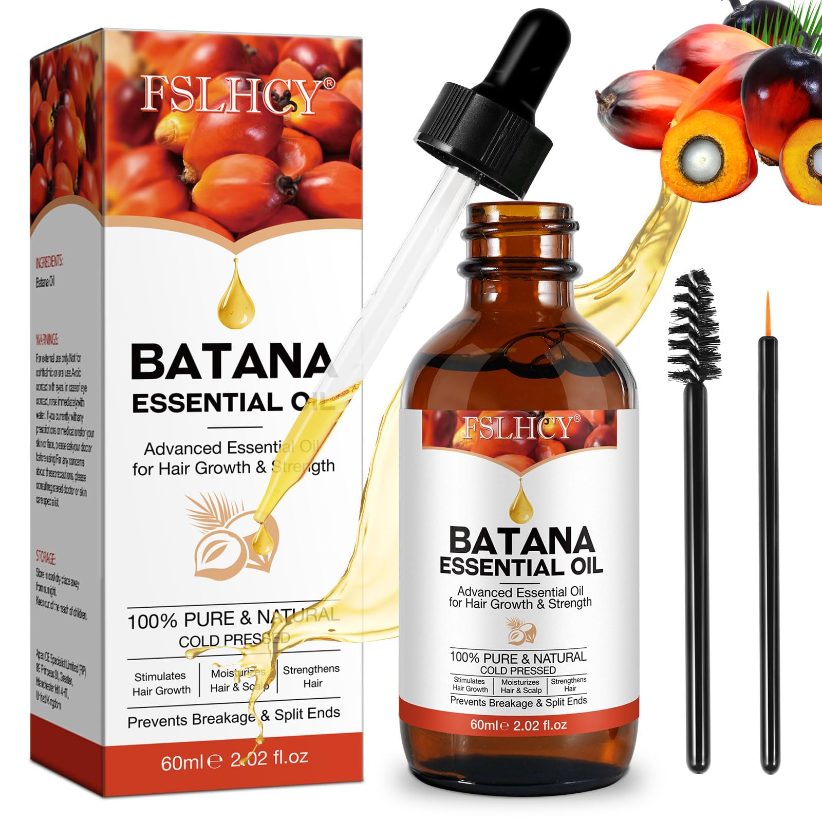 Batana Hair Oil 60ML Aceite de Batana Pelo Nutre el Cuero Cabelludo, Estimula el Crecimiento del Cabello, Fortalece las Raíces del Cabello 100% Puro y Natural para Pestañas, Cejas (1)