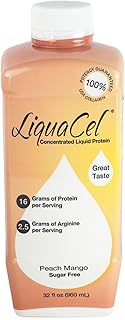 LiquaCel Peach Mango Liquid Protein, Sugar & Gluten Free, 32 oz Bottle, Hydrolyzed Collagen, 16g Protein per Serving, Ideal for Clear Fluid Diets and Lactose Intolerant Individuals