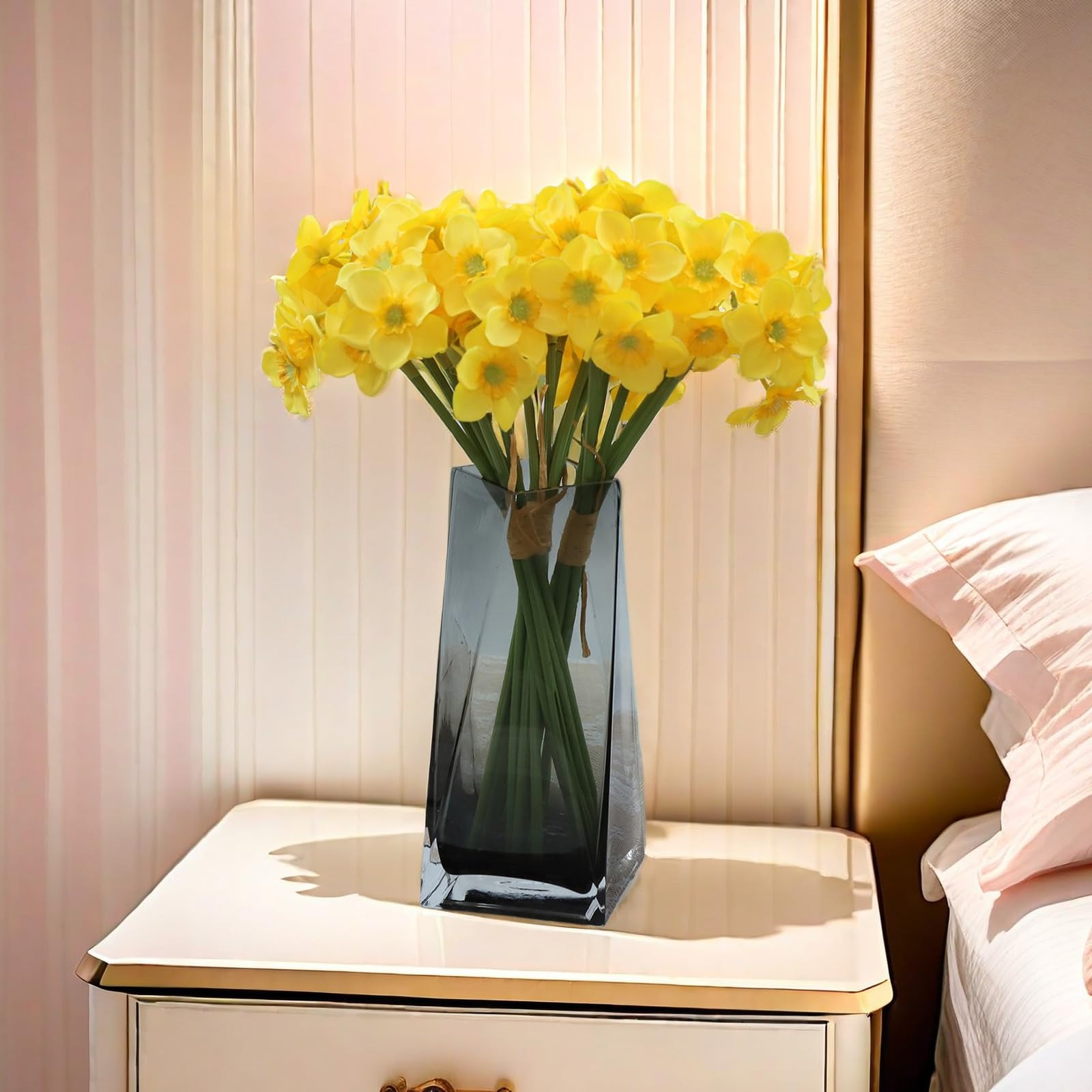 Ramo de flores artificiales de seda de narciso, amarillo, 2 paquetes, decoración para el hogar y la oficina (amarillo)