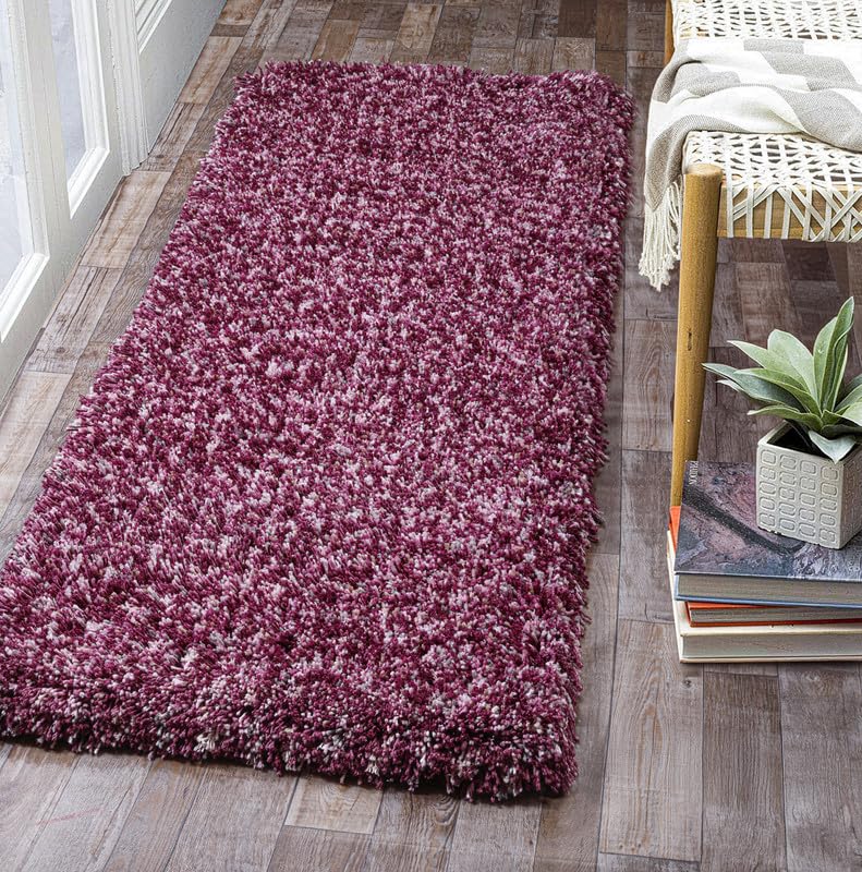 Image of FIASCO Tie Dye Shaggy Carpet Bedside Runner | 2 Inch Pile Height Back in Canvas for Bedroom, Kids Room, Guest Room Microfiber Soft Plush Fluffy Shaggy Carpet | 1.5x4 Feet Purple Ivory Mix