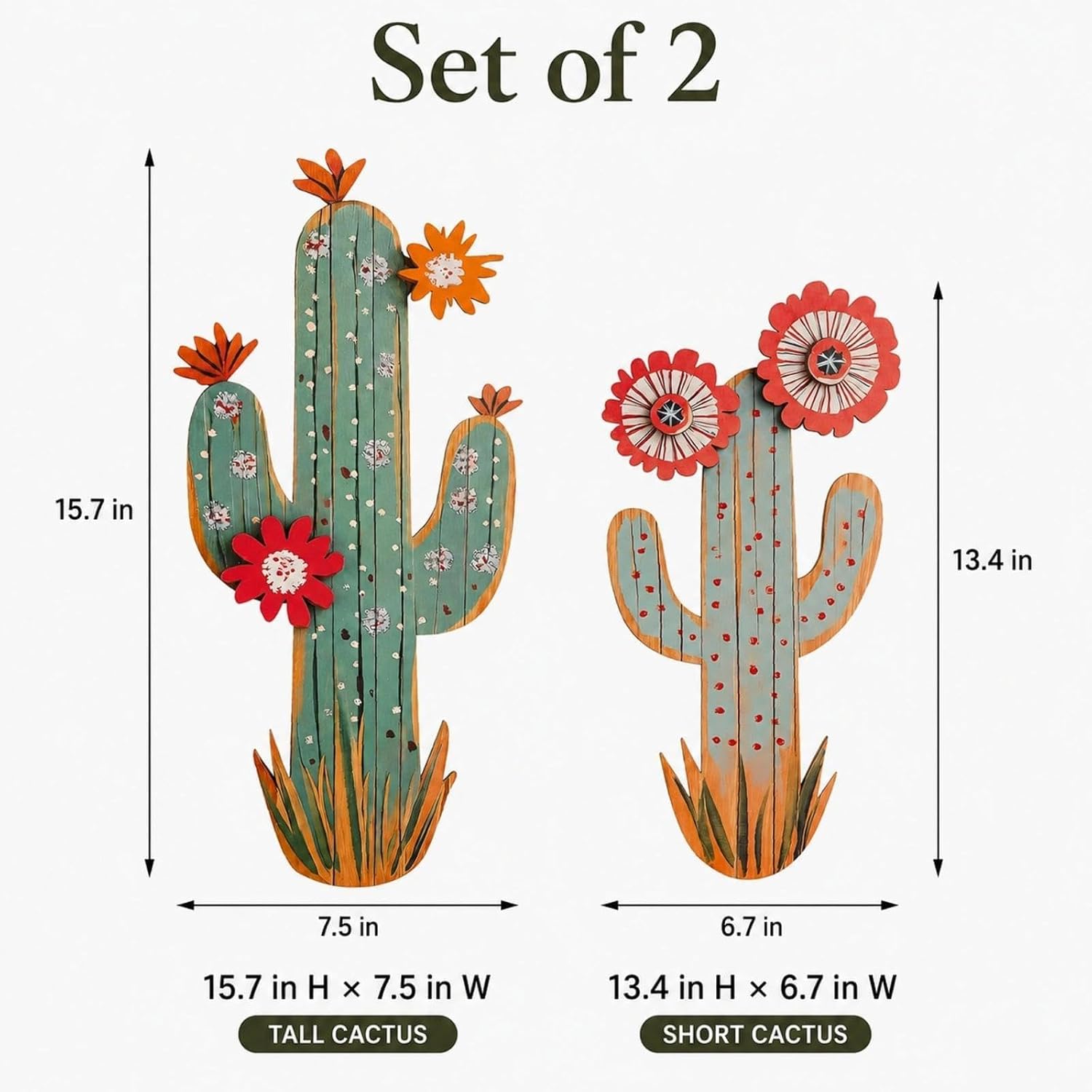 flangairy 2 Pcs 3D Cactus Wall Decor for Bedroom, Arizona Southwestern Art