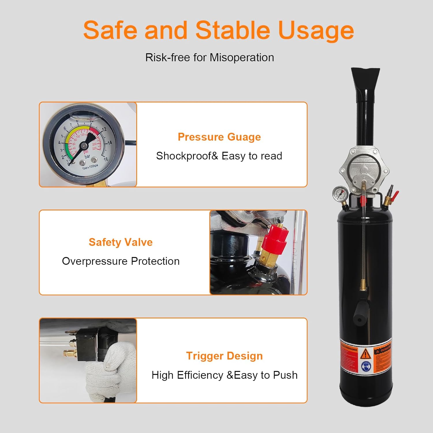 Tire Bead Seater,3.2 Gal/12L Portable Tire Inflator Tool,145 PSI Handheld Trigger Seating Inflator,87-116 PSI Operating Pressure for Tractor Truck ATV Car and Automobile Repair