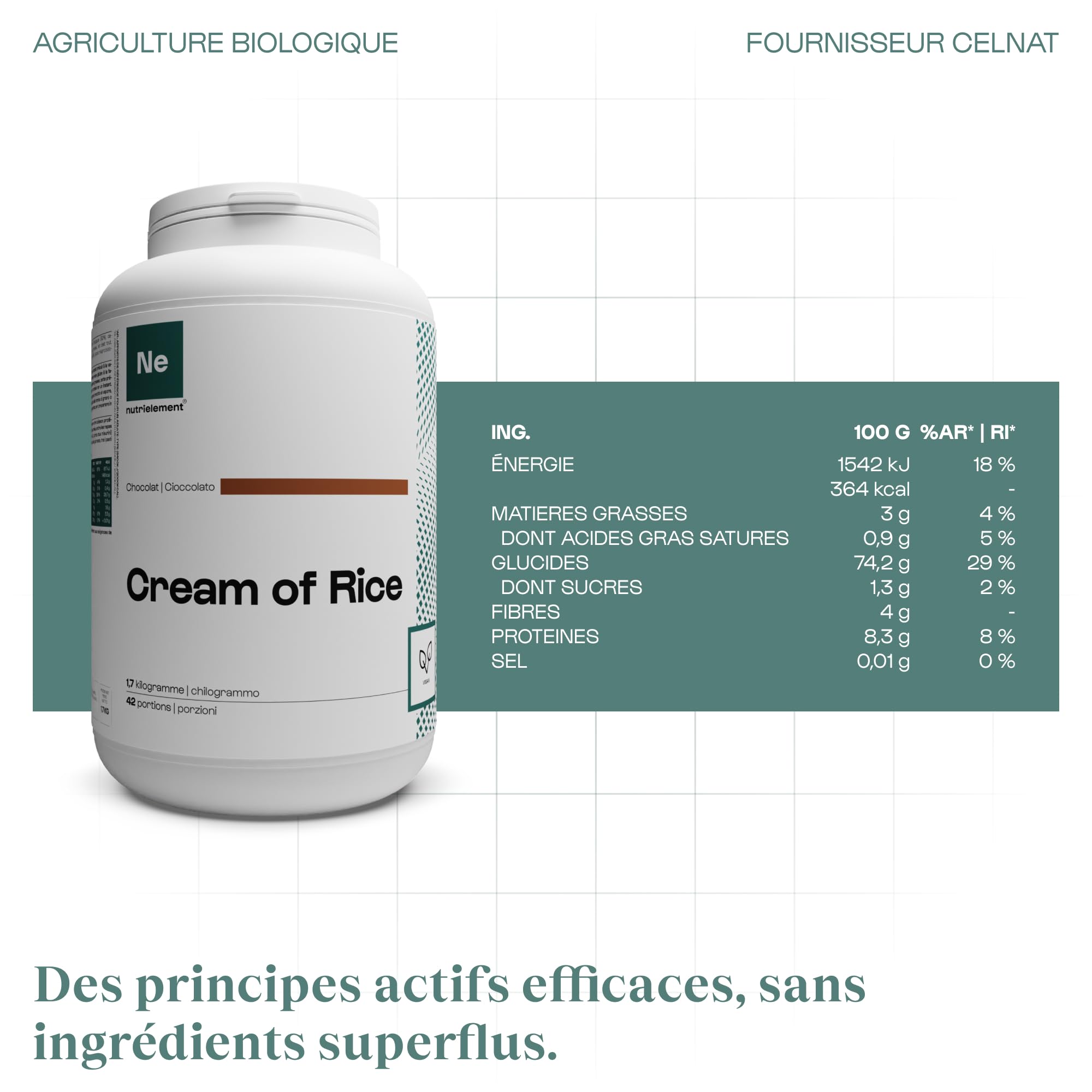 Crème de riz Vanille - 1,70 kg - Sans Gluten - Sans OGM - Source d'énergie | Nutrielement by Nutrimuscle