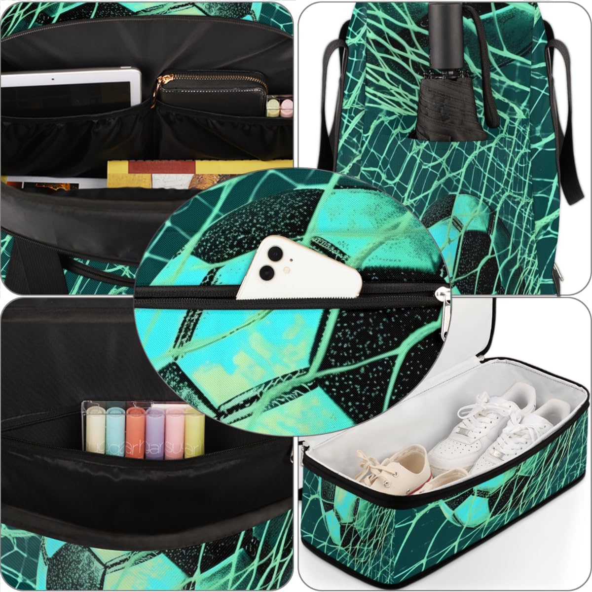 QsirBC Interesting Soccer Style Gym Bag for Women Duffle Tote with Shoes Compartment Men Weekender Duffel for Dance Travel Sports Swimming Overnight