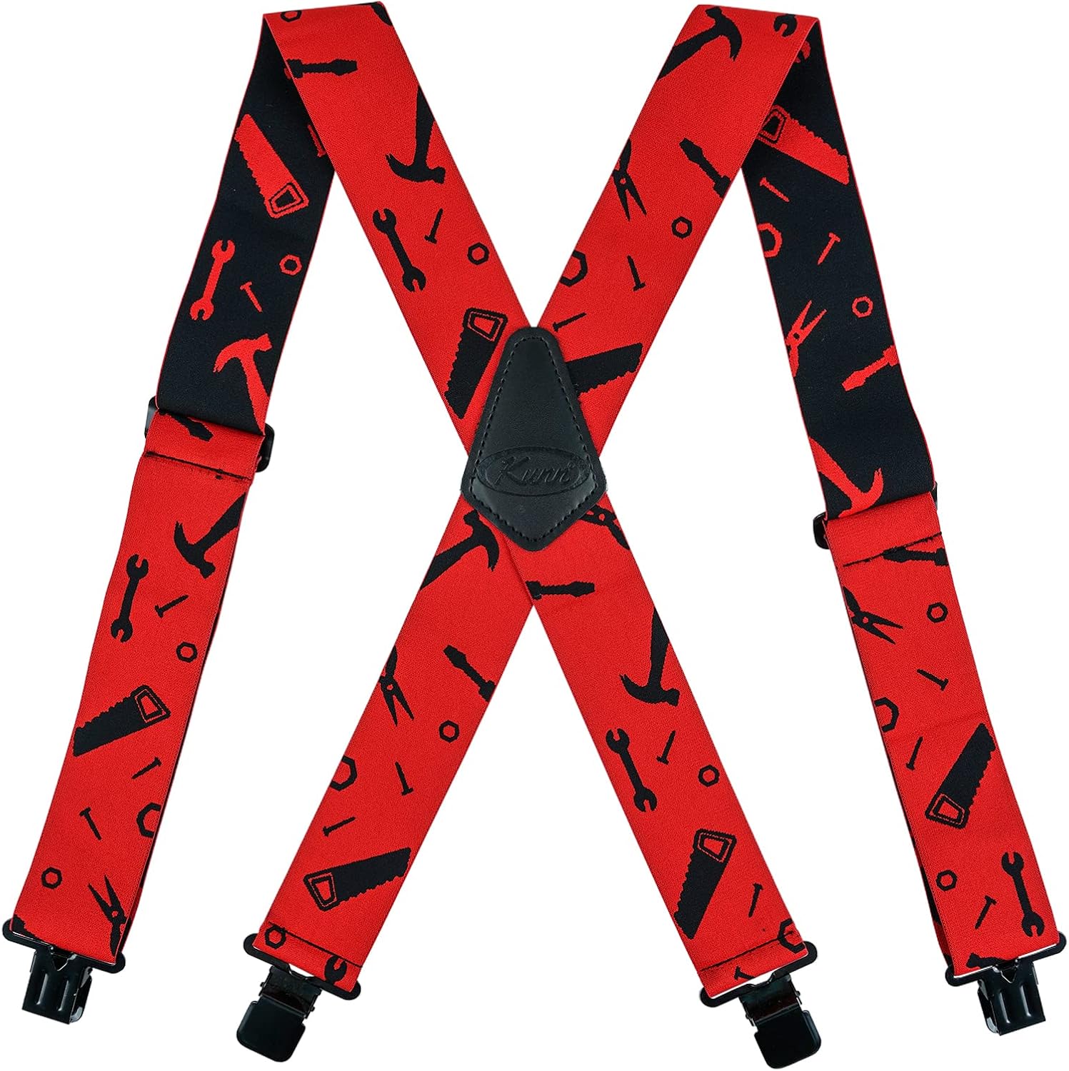 KUNN Mens Suspenders X-Back 2 Inch Wide Elastic Suspender Heavy Duty Clips Work Suspenders