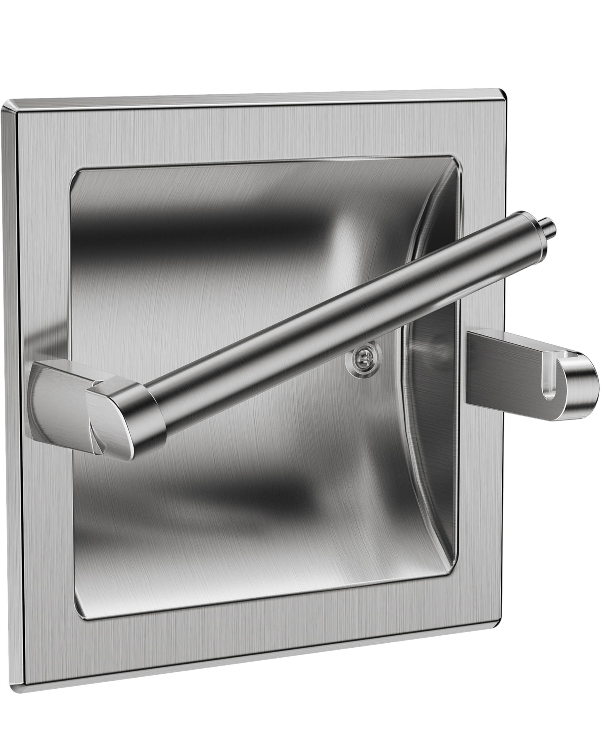 KALLYNB Recessed Toilet Paper Holder Brushed Nickel, Morden Style Pivoting in Wall Toilet Paper Holder - Recessed Toilet Tissue Holder, Bathroom Toilet Paper Wall Holder for Regular Roll