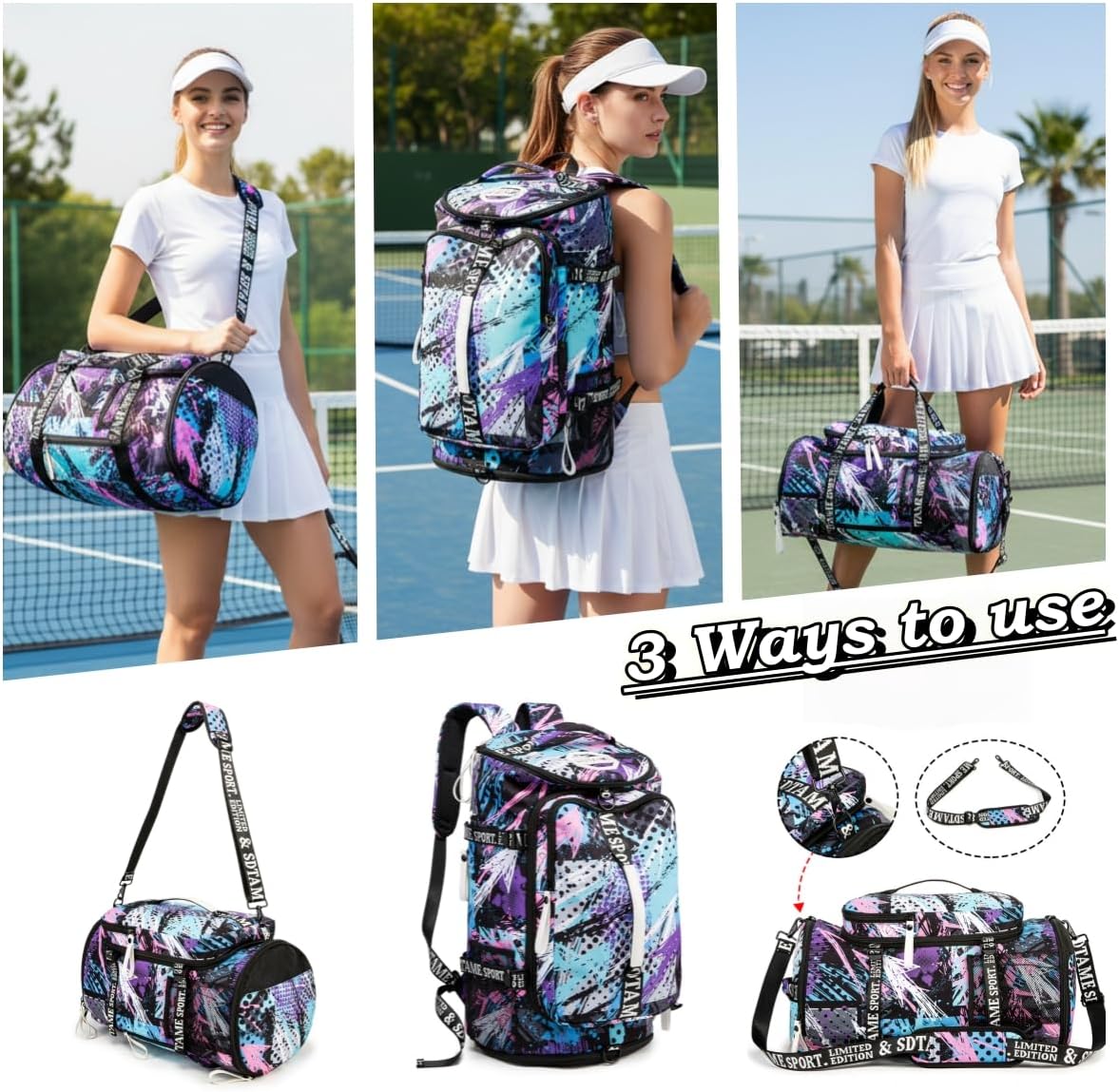 Gym Duffle Bag Backpack with Shoe Compartment,4 ways Travel Backpack for Women and Men,Multi-Functional Weekender bag with Waterproof Layer&Laptop Compartment for Fitness, Travel,Camping - Image 2