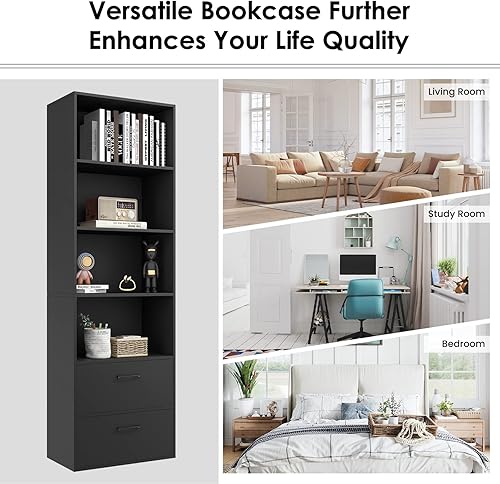 Miniatura 54 de Tangkula Estantería de 4 estantes con 2 cajones, estantería abierta de 4 niveles de 74 pulgadas de alto con 2 cajones deslizantes, dispositivo