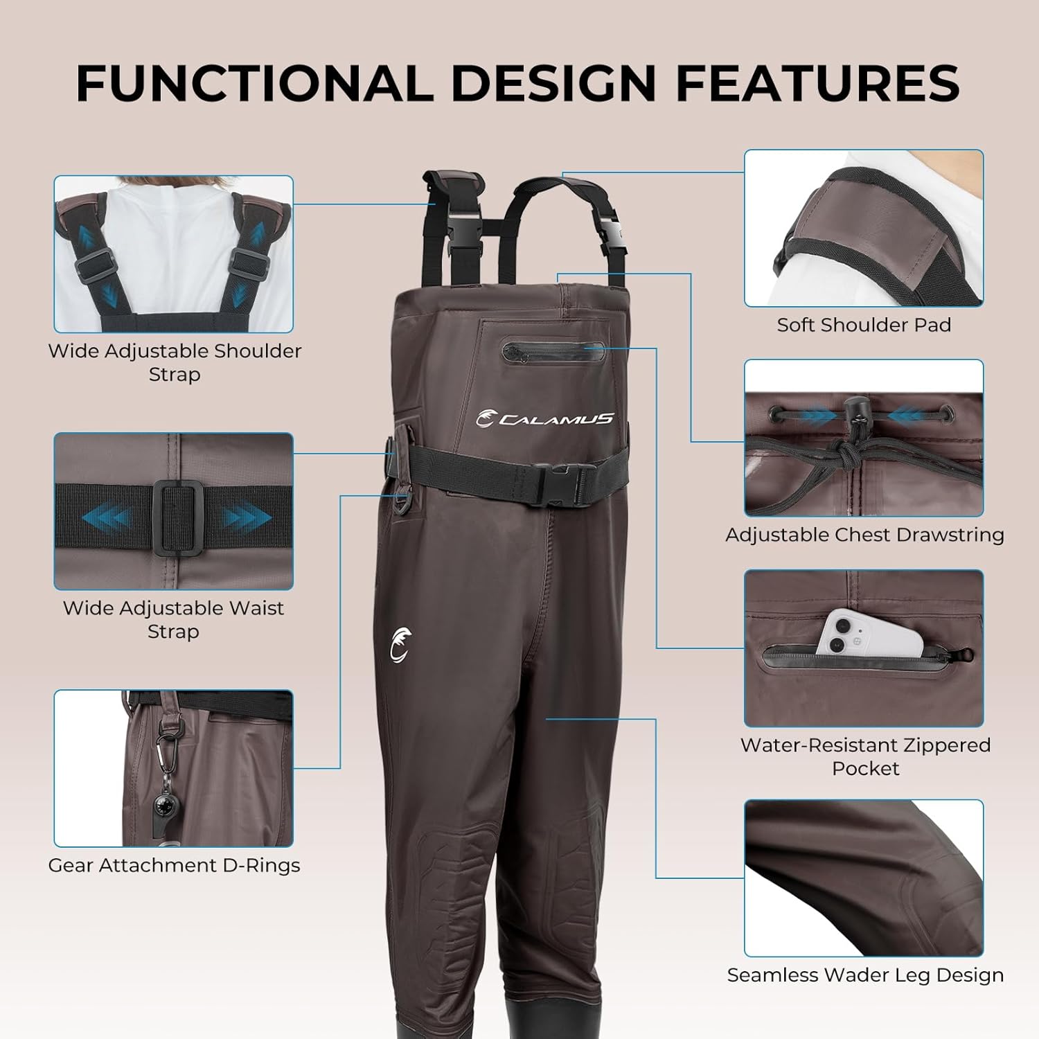 Calamus WaveWalker Chest Waders for Kids, 100% Waterproof Youth Fishing Waders with PVC Boots, DWR, Knee Pads, EVA Insoles