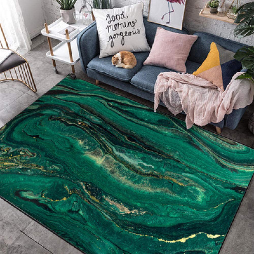 Tapis de salon moderne 160x230 vert émeraude et or à motif traditionnel
