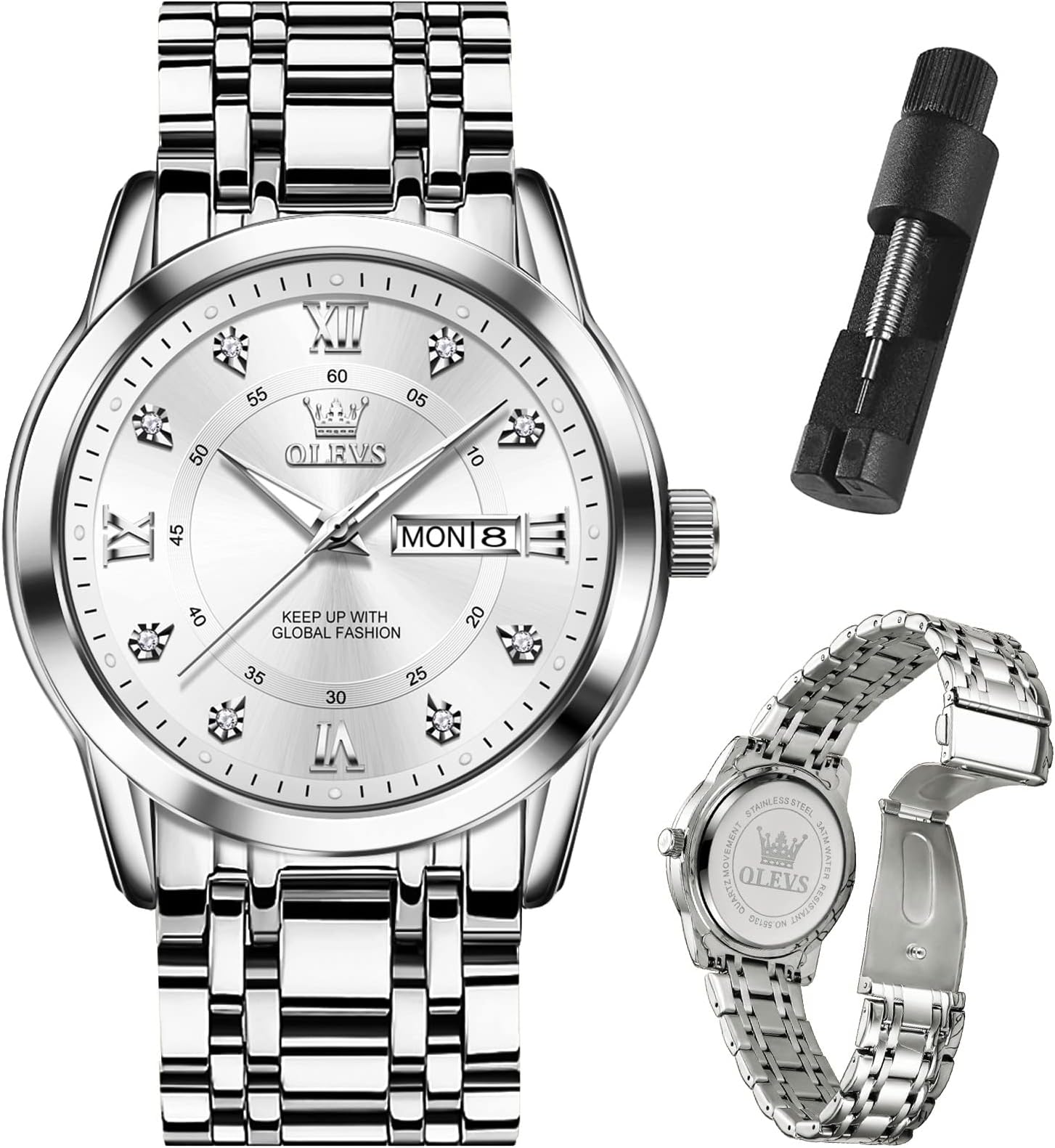 OLEVSMen's Luxury Watch Waterproof Luminous Easy Read Chronograph Watches Full Gold/White Dail/Black Face with Calendar Wristwatch