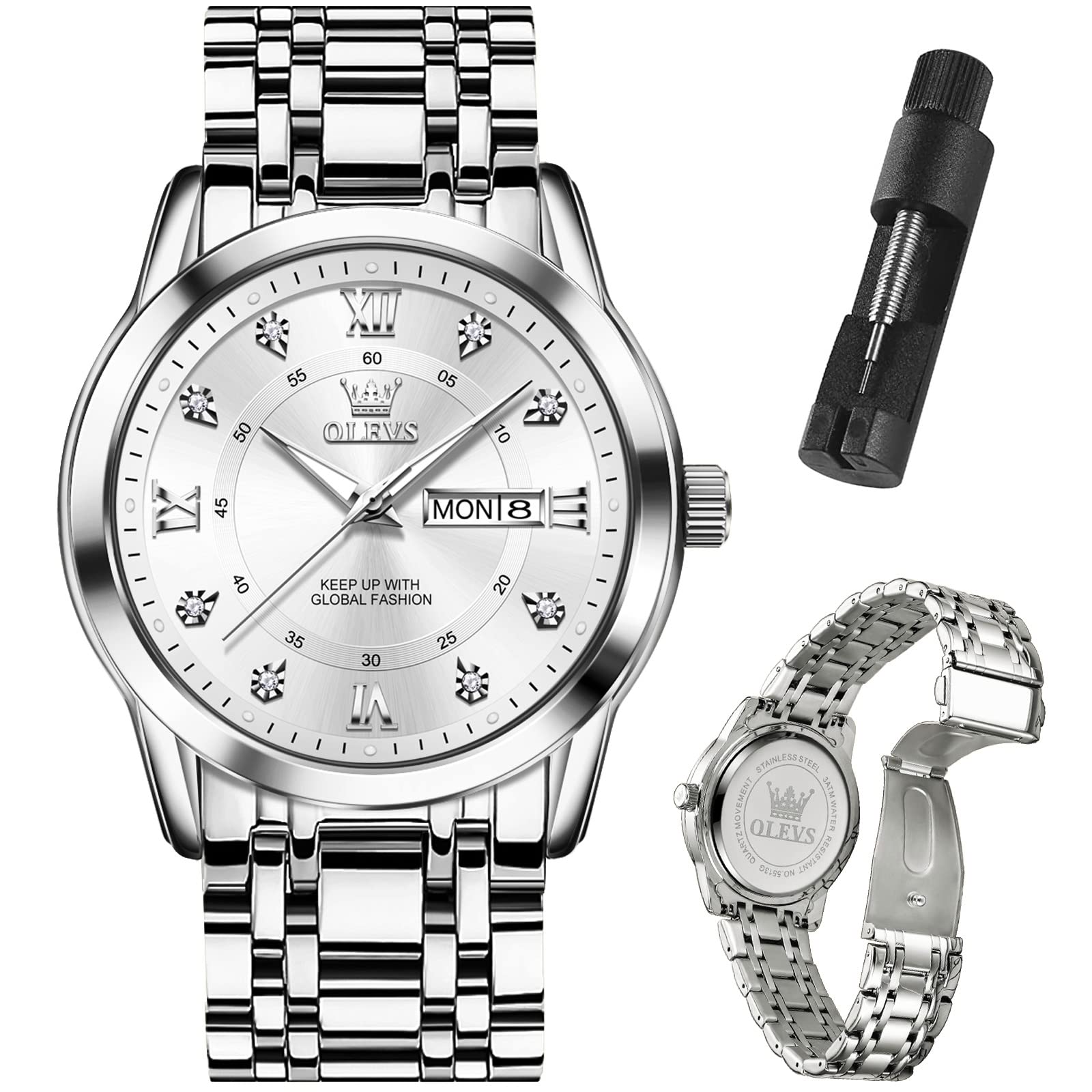 Men's Luxury Watch Waterproof Luminous Easy Read Chronograph Watches Full Gold/White Dail/Black Face with Calendar Wristwatch