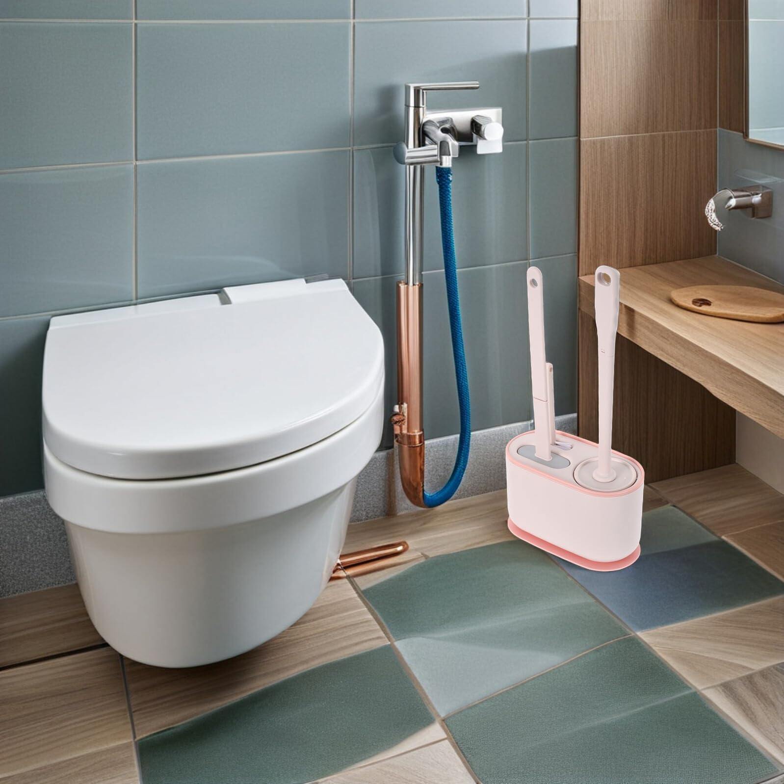 NOLITOY Escobilla de Inodoro Montada en Pared Mango Largo Kit de Cepillo y Soporte de Plástico Rosa para Limpieza Profunda del Baño Accesorios Baño Ahorro de Espacio Uso Doméstico y