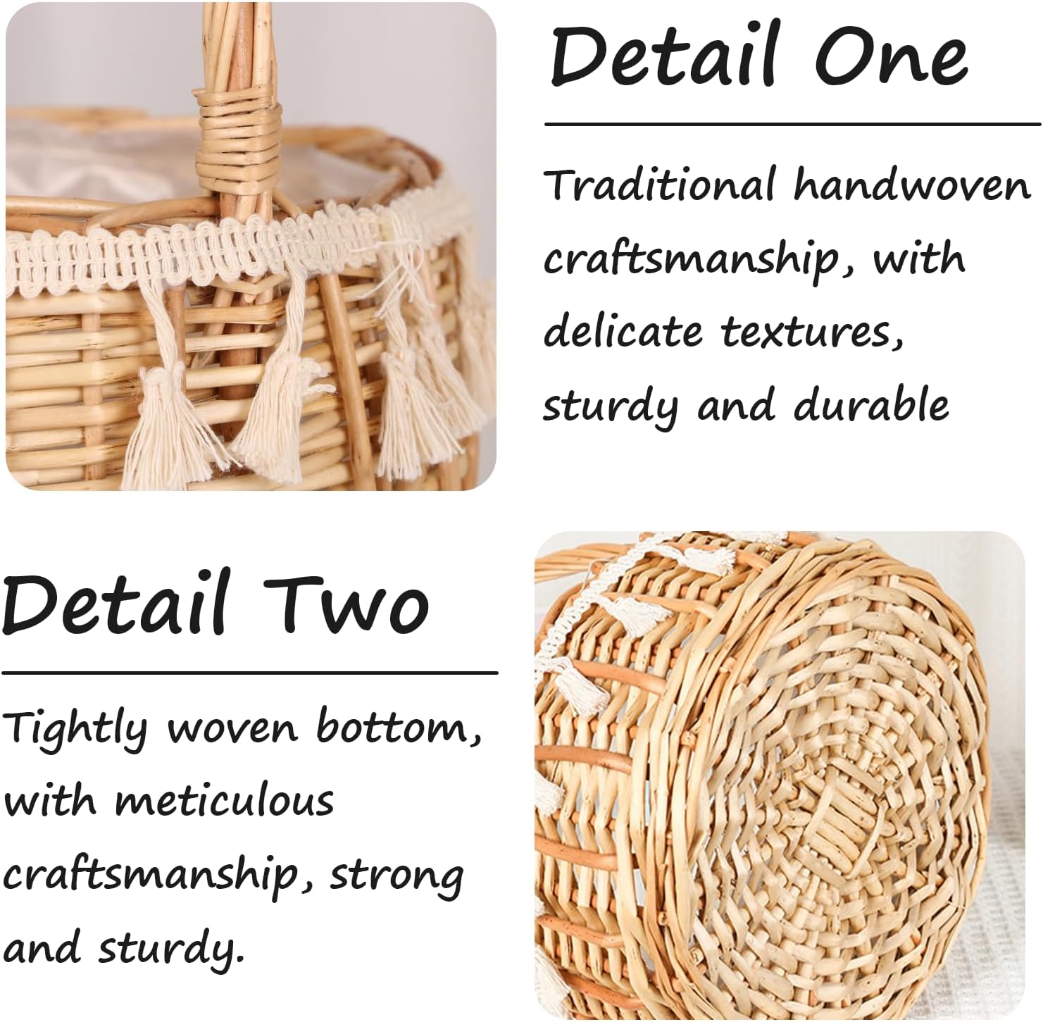 Wicker Rattan Flower Basket, Flower Girl Basket for Weddings, Hand Woven Flower Baskets Decoration, Pearl/Bowknot/Satin/Tassel/Lace Baskets for Wedding Party Favors Crafts Decor Willow (B)