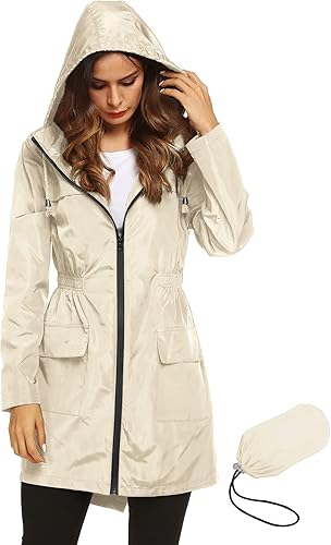 Lomon - Chaqueta de mujer para la lluvia, impermeable y ligera, con capucha, para exteriores