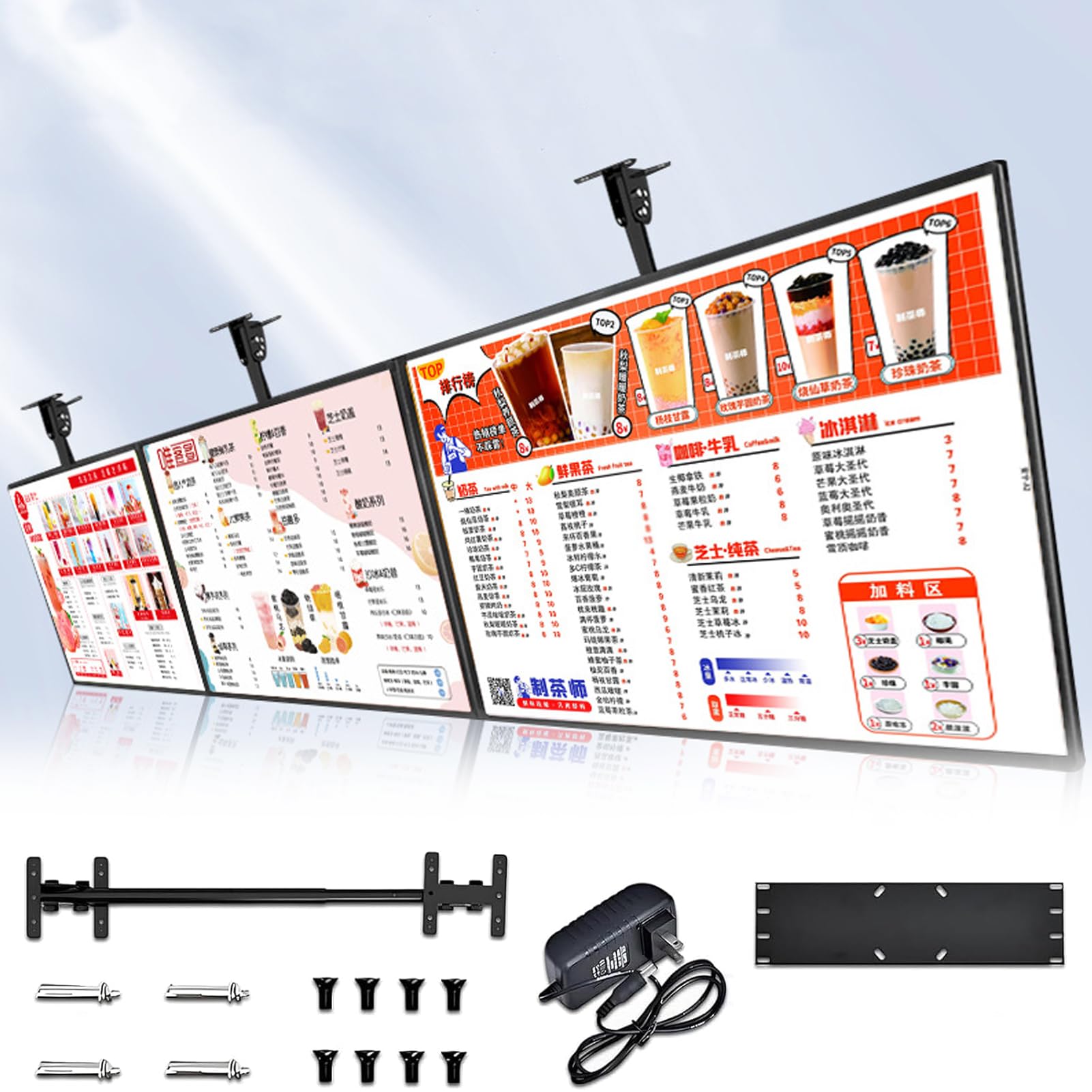 LED Werbedisplay TV Lightbox Werbetafel mit Aluminiumlegierungs-Rahmen, Wandmontage 3D Menütafel zur Horizontalen Aufhängung, Ideal für Cafés, Restaurants und Einzelhandel