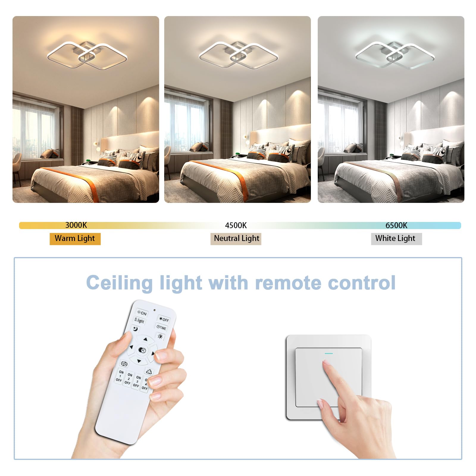 Toolight Plafonnier LED Dimmable, 38W 4275LM Luminaire Plafonnier LED Chambre Moderne avec Télécommande 3000K-6500K, Lampe de Plafond en Acrylique pour Chambre Cuisine Salon, Blanc, 54CM