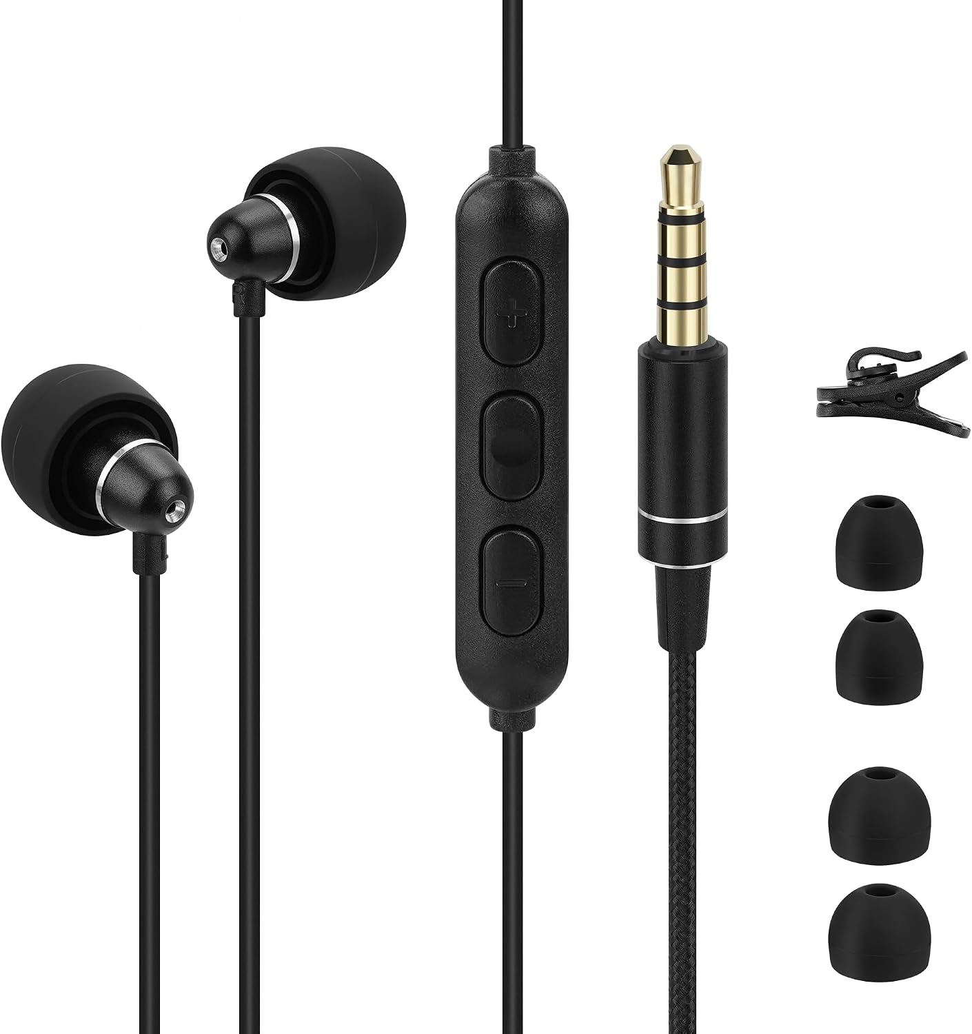 GEEKRIA Sleep Earbuds for Side Sleepers, Wired Noise Isolating Earplugs with Mic & Volume Control, Ultra Mini Lightweight Aluminum Earphones, 3.5mm Jack for ASMR, White Noise (Black / 3.9FT)