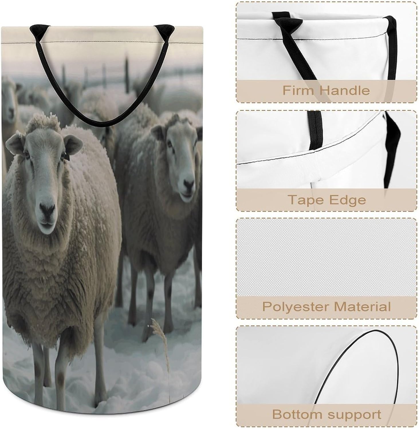 Laundry Basket Sheep Are in The Snow Printed Storage Basket Dirty Clothes Basket Laundry Basket with Handles for Home And Laundry Dorm
