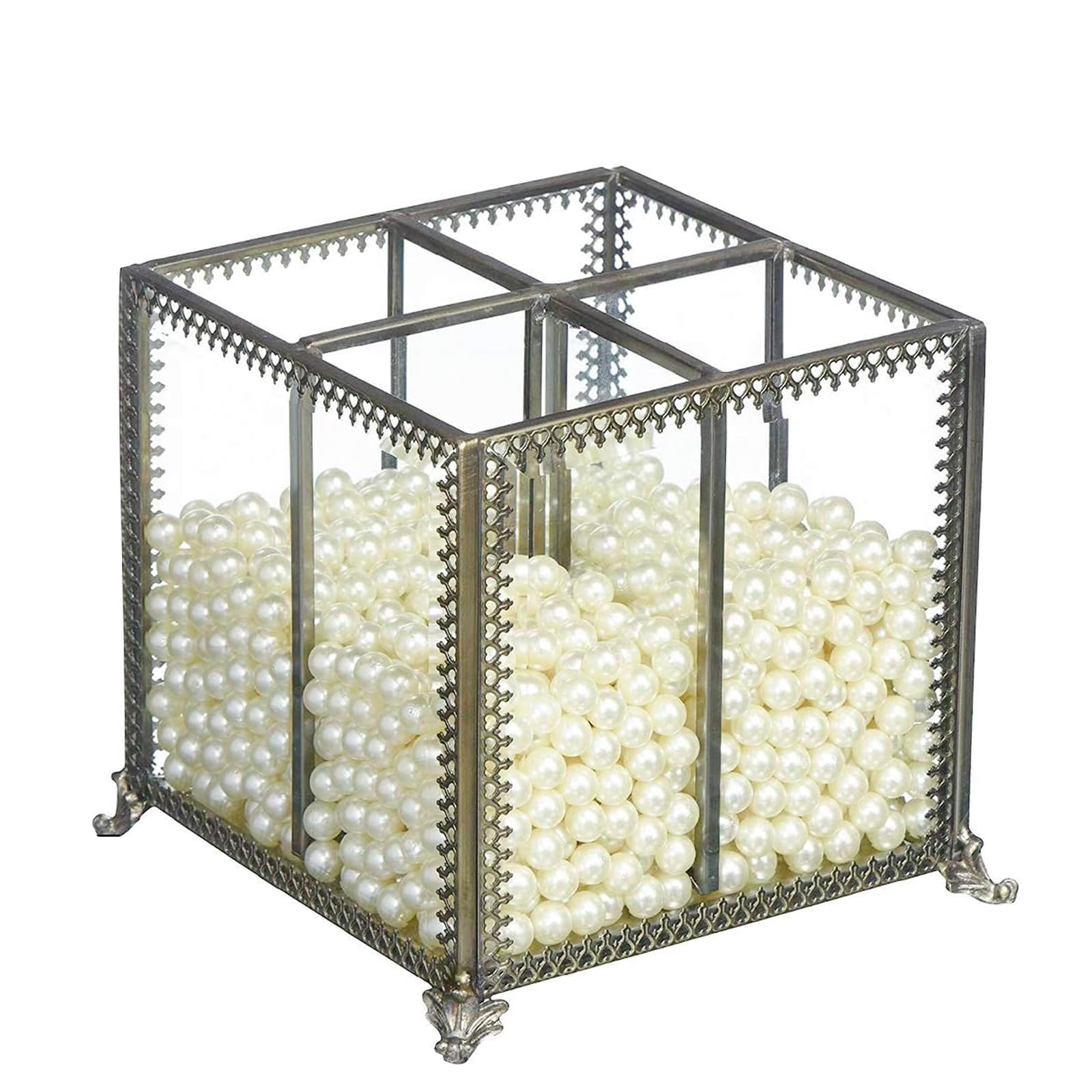 Putwo MakEUp Organizer Vintage 4 Sections Brushes Holder Make Up Storage With Free White Pearls