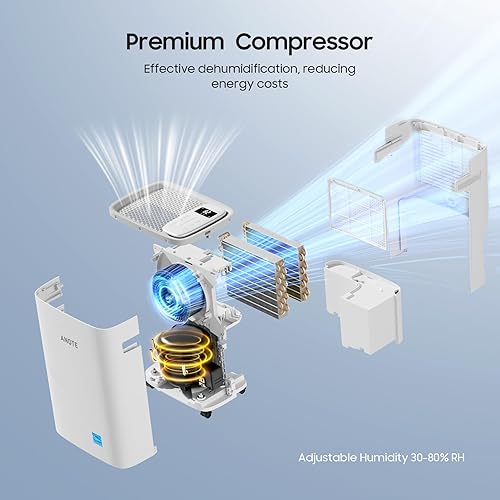 Miniatura 7 de Deshumidificador Energy Star de 5500 pies cuadrados para sótano y hogar, deshumidificadores ANDTE de 80 pintas para habitaciones grandes, eficientes