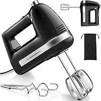 Z-DESDEMONA 300W Electric Hand Mixer: 5 Speeds, Turbo Boost, Stainless Steel Beaters & Dough Hooks for Baking (Black)