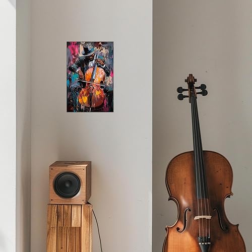 Miniatura 3 de SWQYLB Arte de pared de música negra, arte abstracto de jazz, pintura afroamericana, lienzo, instrumentos musicales, imágenes, aula, música,