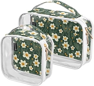 2Pcs Flowers Cosmetic Bags,Clear Makeup Bags,...